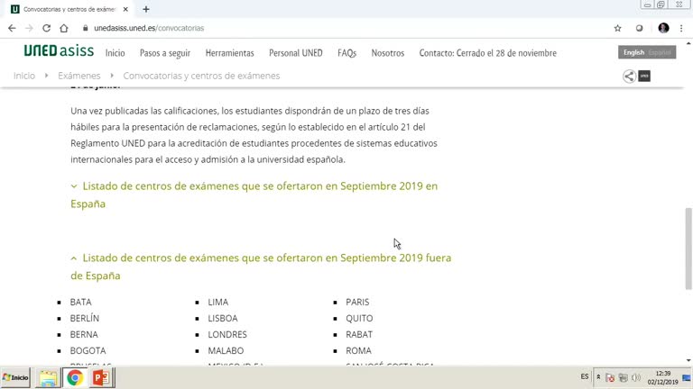 Información sobre Exámenes