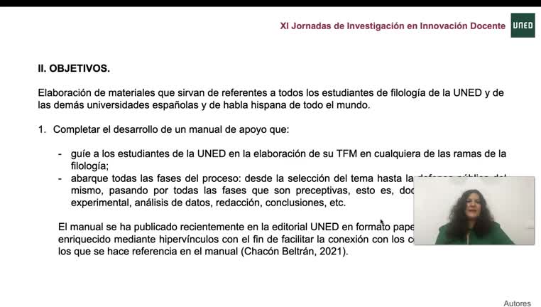 063. Línea 2:  Mejora en el apoyo y seguimiento de estudiantes. Los estudiantes de filología ante el TFM: un manual y un MOOC como recursos didácticos innovadores. 
