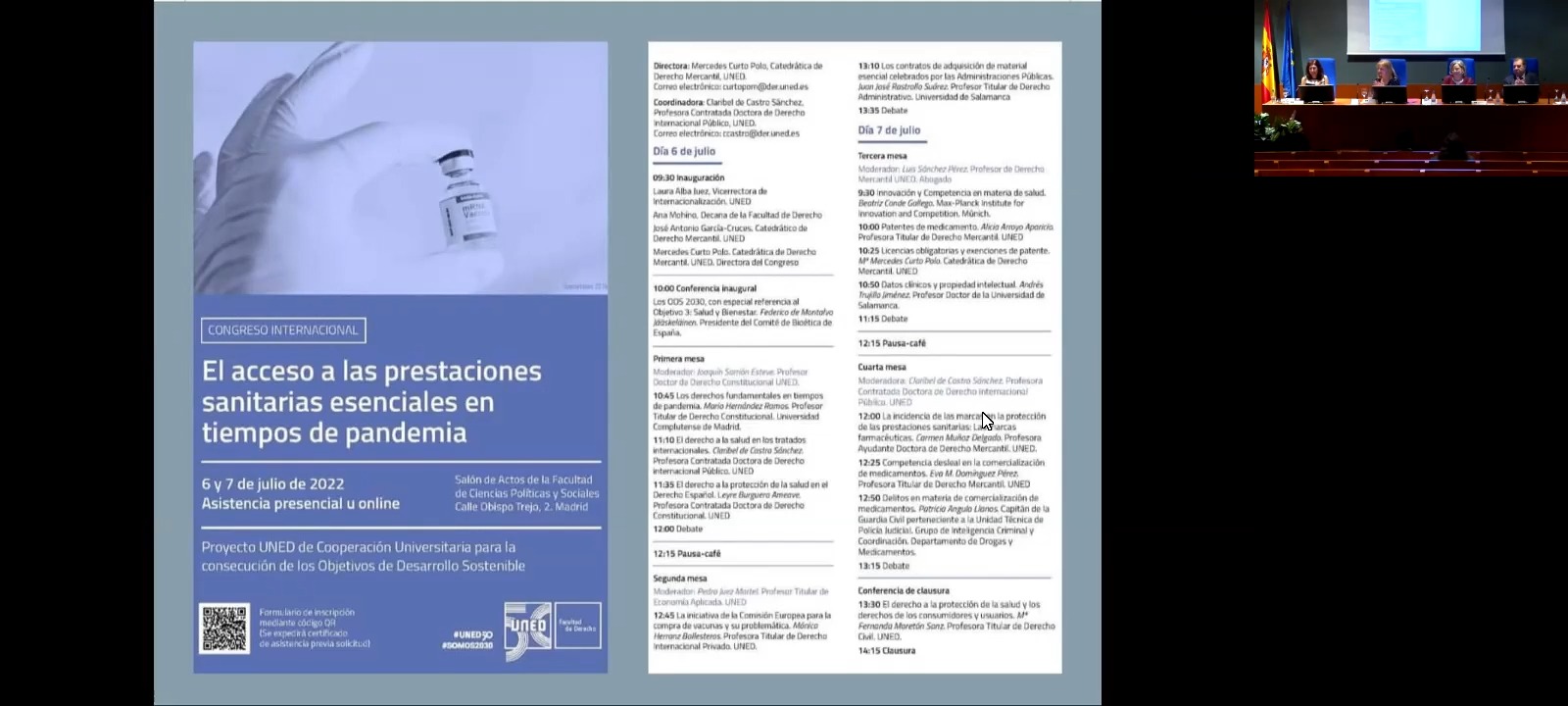 Inauguración del Congreso Internacional: El acceso a las prestaciones sanitarias esenciales en tiempos de pandemia