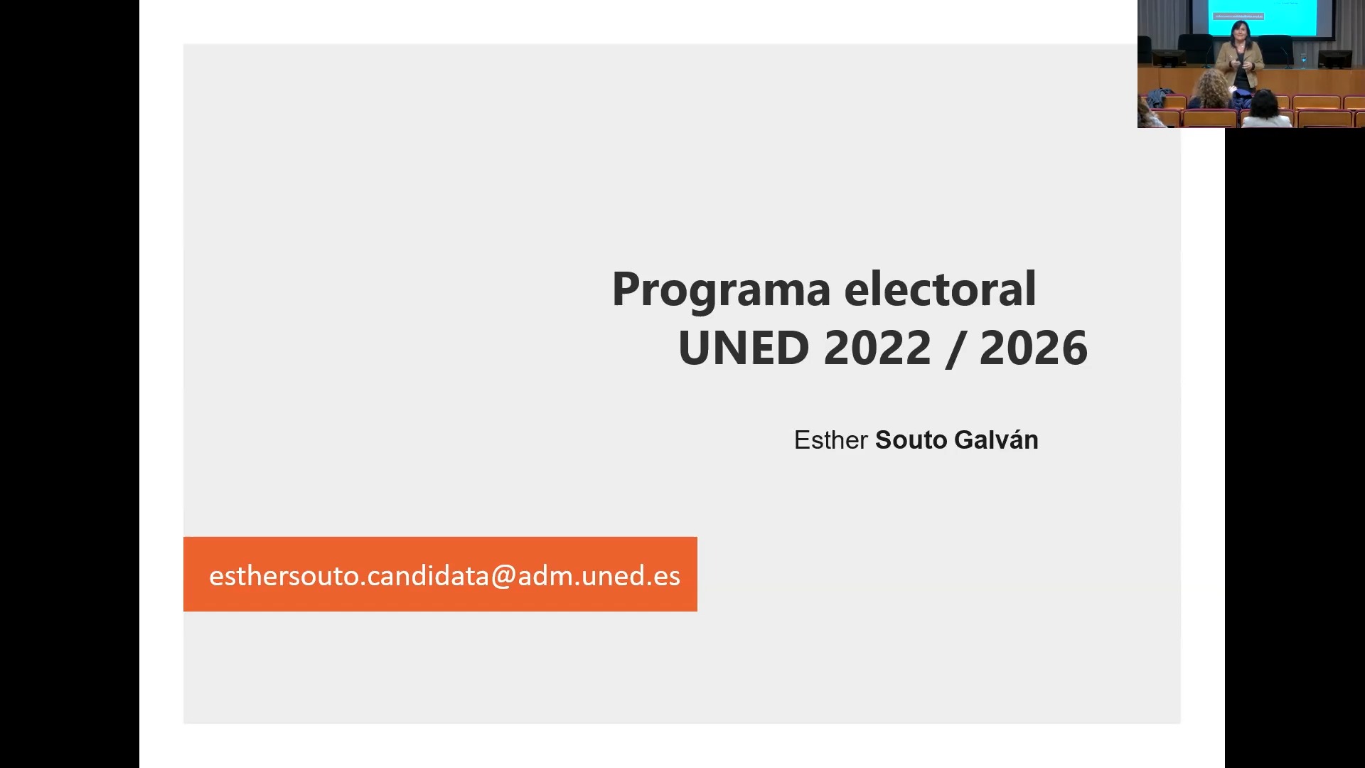 Presentación candidatura elecciones a rector/a de Esther Souto en la facultad de Derecho