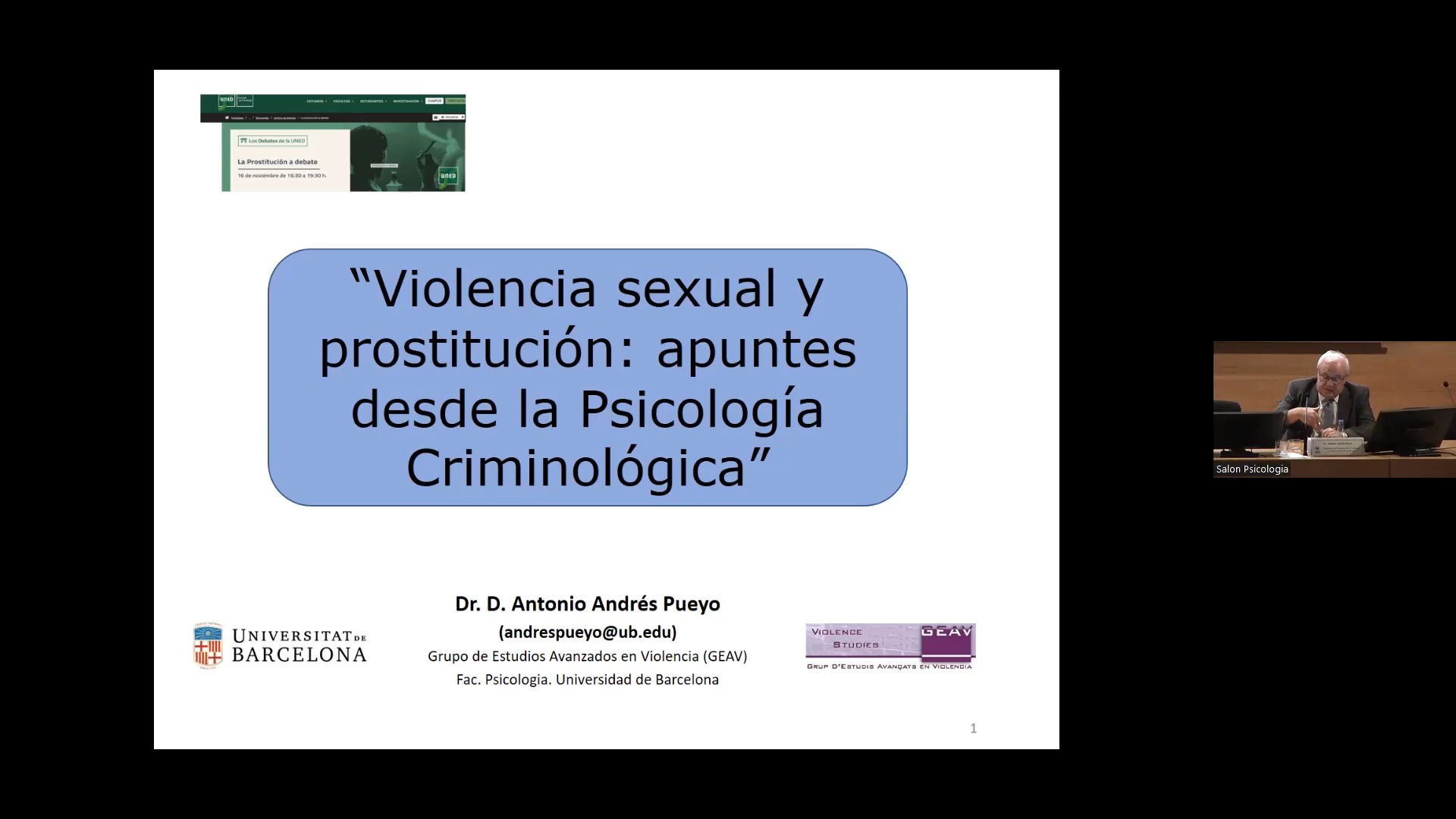 Conferencia Marco: Violencia sexual y prostitución: apuntes desde la Psicología Criminológica