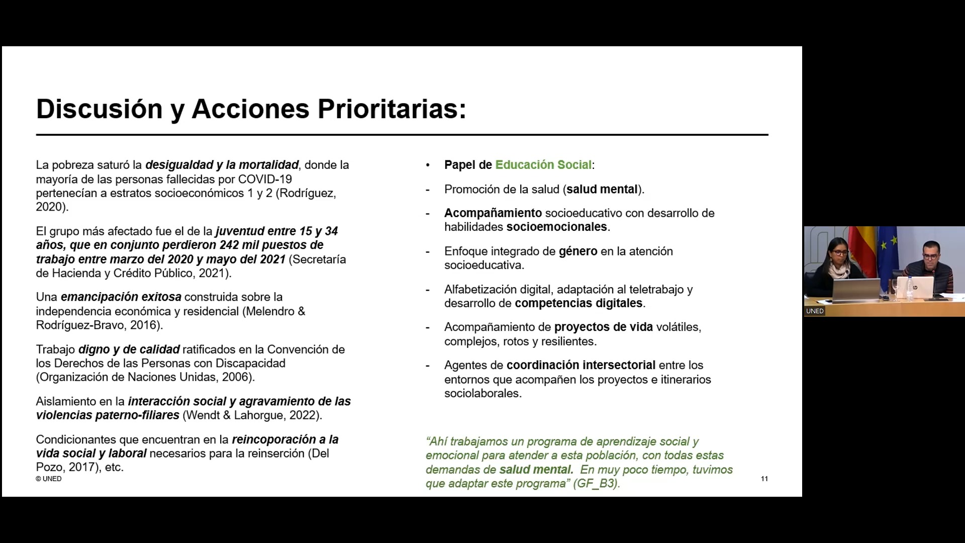 Intervenciones de Francisco José del Pozo Serrano y Karla Villaseñor Palma