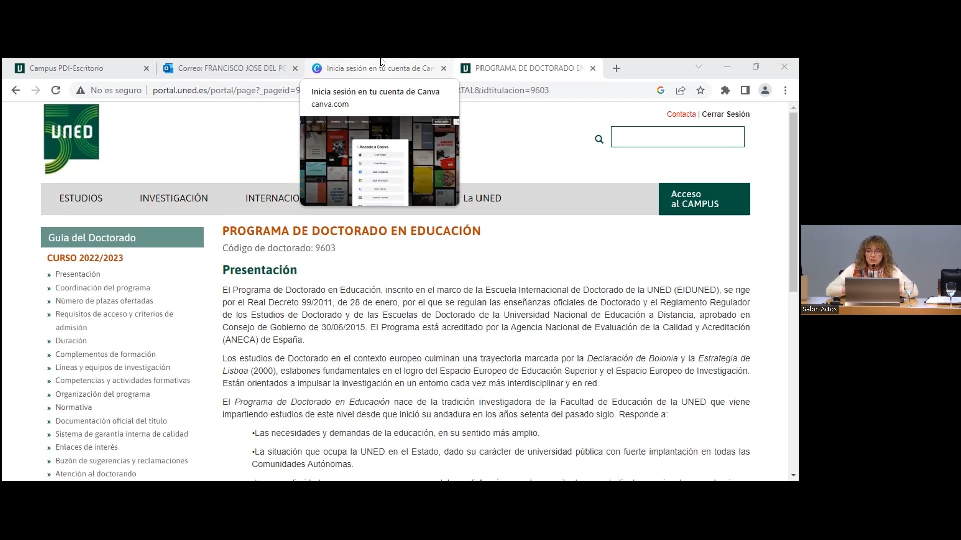 Cuestiones relativas al Programa de Doctorado en Educación de la UNED