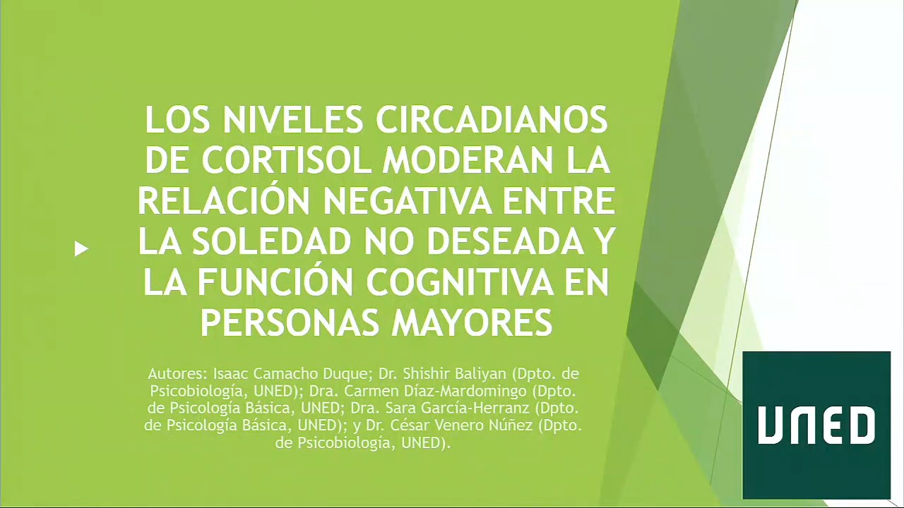 P1.2. Los niveles circadianos de cortisol moderan la relación  negativa entre la soledad no deseada y la funcion cognitiva en  personas mayores
