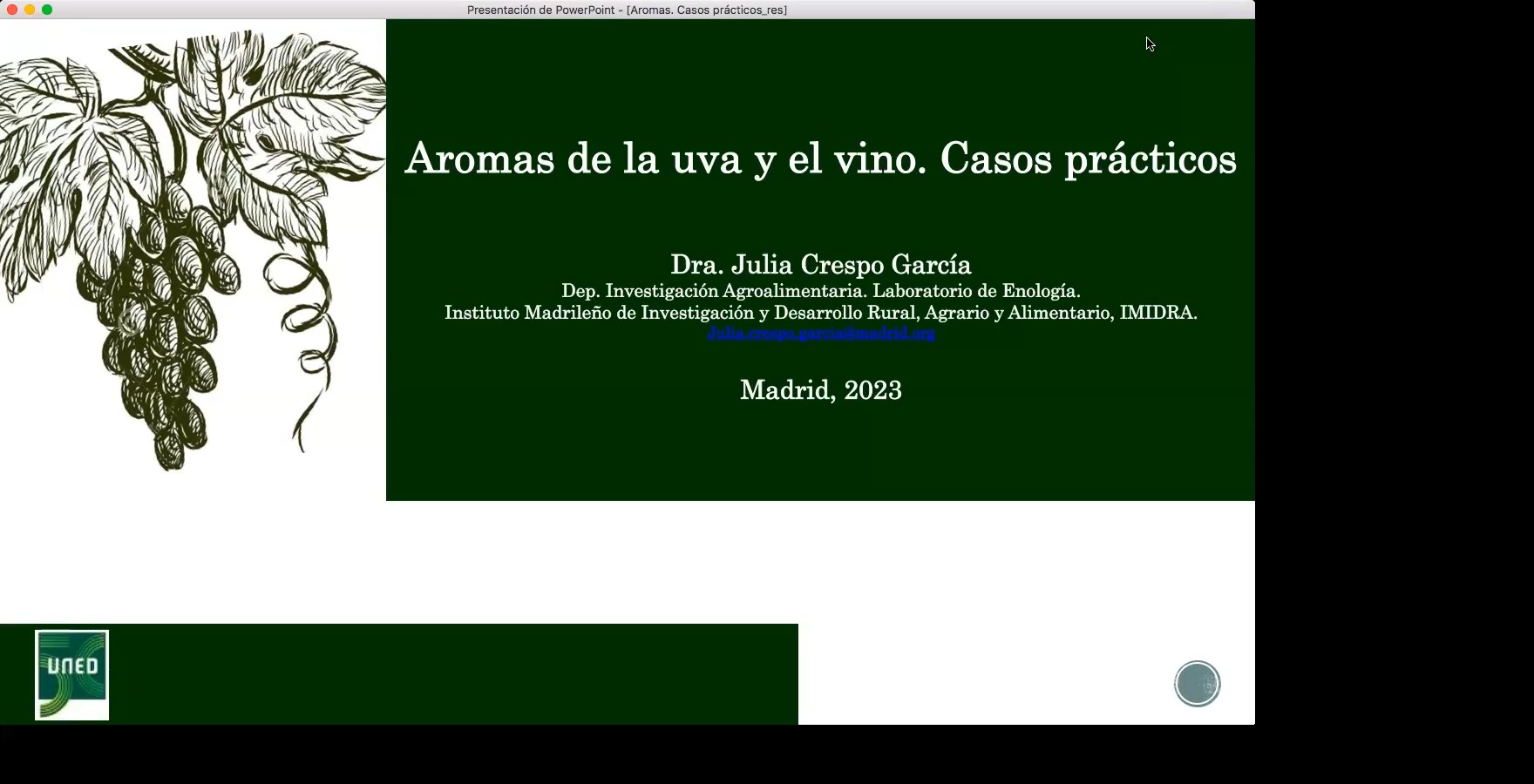 Ponencia: Aromas de la uva y el vino. Casos prácticos