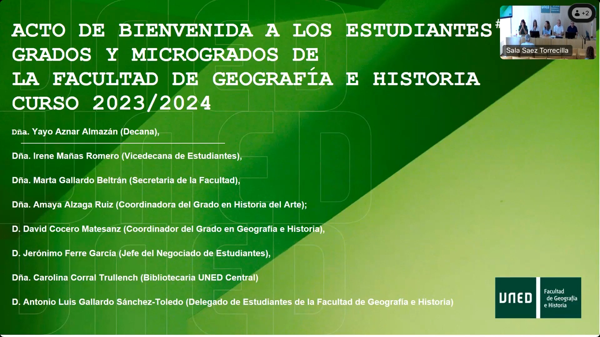 Presentación del curso académico 2023-2024 de la Facultad de Geografía e Historia